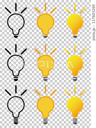 豆電球　アイコン　ひらめき セット 117603260
