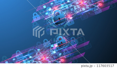 Secure digital background. Virtual confidential, programming protection. Hand drawn vector. 117603517