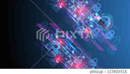 Secure digital background. Virtual confidential, programming protection. Hand drawn vector. 117603518