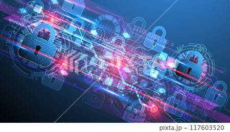 Secure digital background. Virtual confidential, programming protection. Hand drawn vector. 117603520