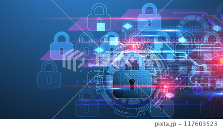 Secure digital background. Virtual confidential, programming protection. Hand drawn vector. 117603523
