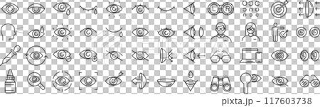 Vector monochrome line icon set about eyes 117603738