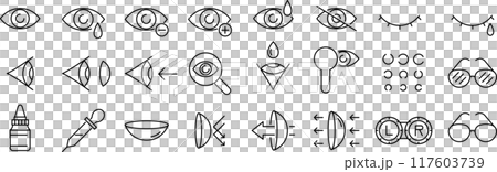 ベクターでモノクロの眼科に関する線画アイコンセット ベクターでモノクロの眼科に関する線画アイコンセット 117603739