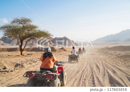 October 22, 2023 - Sharm El Sheikh, Egypt. Safari trip through the desert driving quad cars. 117603859