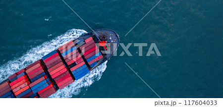 Aerial view container cargo ship sea freight shipping, Global business industry import export logistic transportation international by container cargo ship, Container cargo ship commercial freight. Aerial view container cargo ship sea freight shipping, Global business industry import export logistic transportation international by container cargo ship, Container cargo ship commercial freight. 117604033