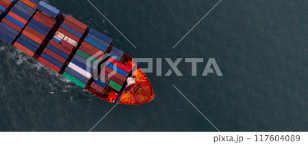 Aerial view container cargo ship sea freight shipping, Global business industry import export logistic transportation international by container cargo ship, Container cargo ship commercial freight. 117604089