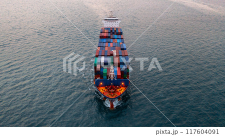 Aerial view container cargo ship sea freight shipping, Global business industry import export logistic transportation international by container cargo ship, Container cargo ship commercial freight. 117604091