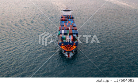 Aerial view container cargo ship sea freight shipping, Global business industry import export logistic transportation international by container cargo ship, Container cargo ship commercial freight. 117604092
