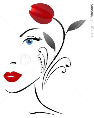 Abstract portrait of a girl with a red tulip. Abstract portrait of a girl with a red tulip. 117605605