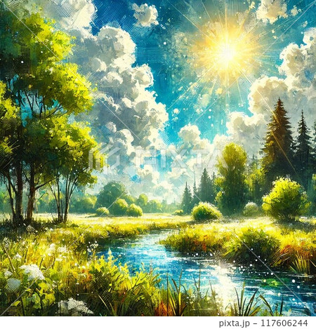 水彩風の明るい自然 117606244