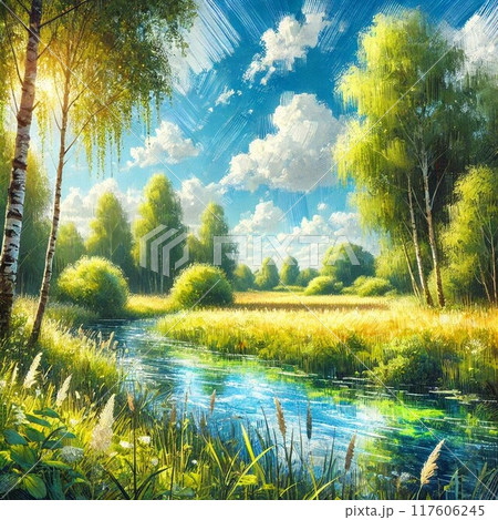 日差し溢れる緑の渓谷 117606245