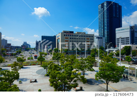 新潟駅南口広場とビル街 新潟駅南口広場とビル街 117606473