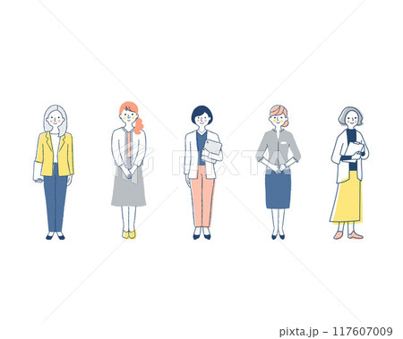さまざまな職種の働く女性5人 117607009