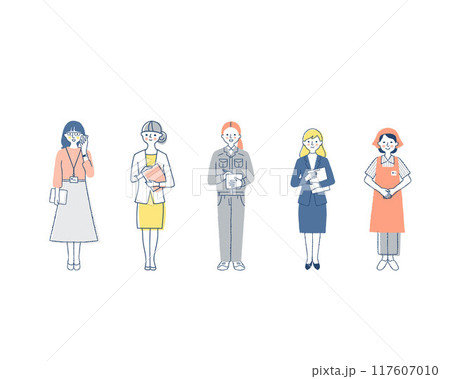 さまざまな職種の働く女性5人 さまざまな職種の働く女性5人 117607010