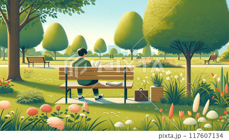 深い思いの風景035.風が気持ちい公園で読書 117607134