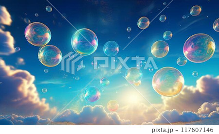 青空に舞うシャボン玉 青空に舞うシャボン玉 117607146