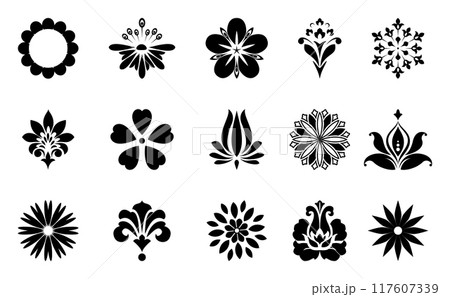 Flowers icon set. Flowers isolated on transparent background. Flowers in modern simple. Cute round flower plant nature collection. Vector illustrator Flowers icon set. Flowers isolated on transparent background. Flowers in modern simple. Cute round flower plant nature collection. Vector illustrator 117607339