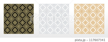 Set of abstract geometric patterns. Seamless vector backgrounds. Colored ornaments Graphic modern patterns Simple lattice graphic design Set of abstract geometric patterns. Seamless vector backgrounds. Colored ornaments Graphic modern patterns Simple lattice graphic design 117607341
