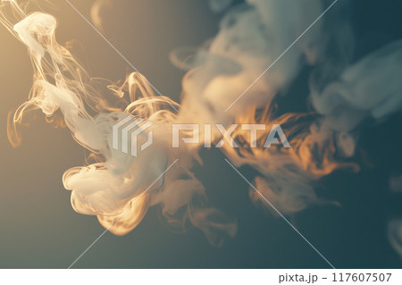 滑らかなサイドライトで際立つ抽象的なインクの流れ 117607507