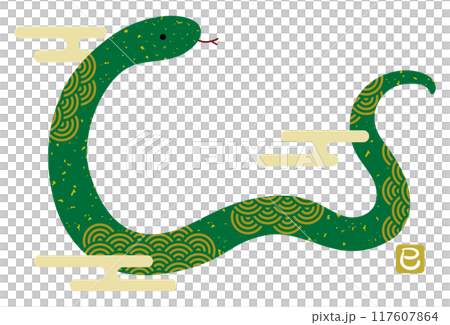 2025 Year of the Snake illustration with a Seigaiha pattern / Green 117607864
