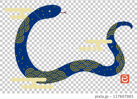 2025年巳年の青海波柄のへびイラスト/青 117607865