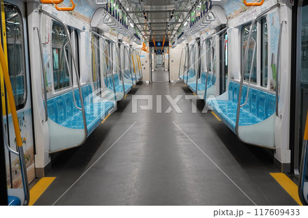 The interior of a Jakarta MRT train car. 117609433
