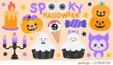 Kids Hand drawn Cute spooky Halloween elements 117609729