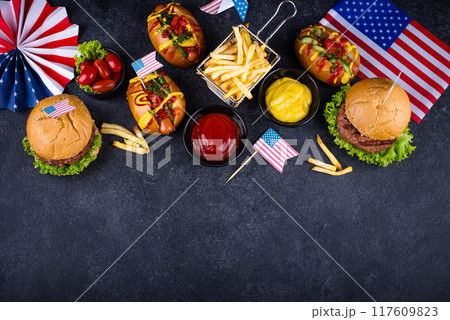 Traditional American food for celebrating July 4 Independence Day Traditional American food for celebrating July 4 Independence Day 117609823