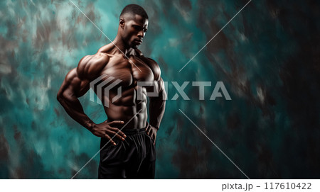 Muscular man posing confidently. 117610422
