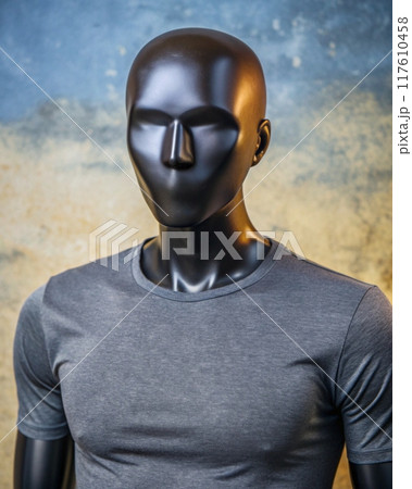 Black Mannequin Wearing Blank T-Shirt - High-Quality Mockup for Apparel Design 117610458
