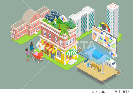 3D Isometric Flat Vector Illustration of Carbon Emission Data Monitoring, CO2 Tracking. 117611698