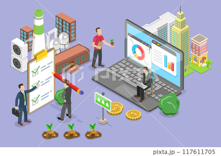 3D Isometric Flat Vector Illustration of Ecological Analysis , Corporate Social Responsibility 117611705