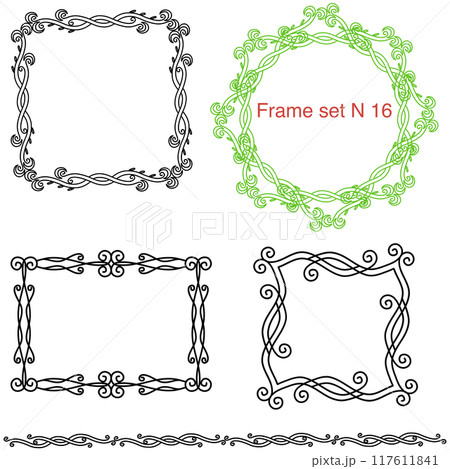 Elegant Thin Vintage Floral Ornament Frame Set. Vector illustration the pattern for the frames was invented by the author and is not a repeatable original. The ornament uses parts of natural elements 117611841