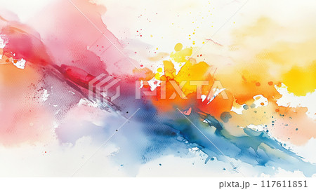虹色、カラフルな水彩の背景、ペイント筆致 117611851