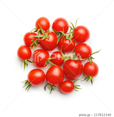 Small red cherry tomatoes isolated on white background. 117612140