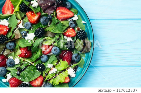 Berries salad (blueberry strawberry blackberry ) with cheese feta and balsamic sauce Berries salad (blueberry strawberry blackberry ) with cheese feta and balsamic sauce 117612537