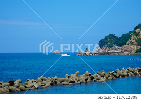 桑川の海辺の景観　海岸　日本海　笹川流れ　桑川漁港など　 117612809