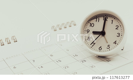 時計とカレンダー　白背景 117613277