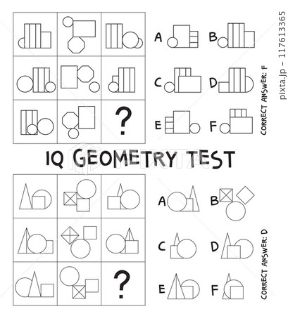 IQ test. Geometric shapes. Top and side projection. Logical tasks. 117613365