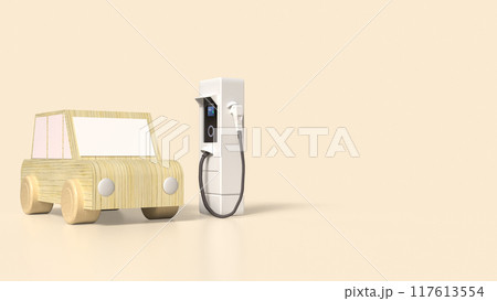 The wood car and ev station for technology concept 3d rendering. 117613554
