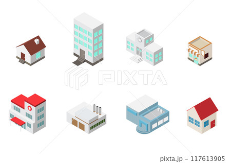 isometric building illustration element set  117613905