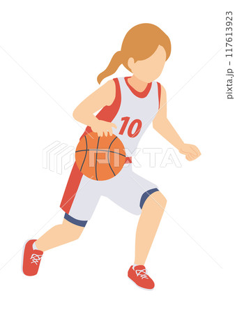 バスケットボールをする女性のアイソメトリックイラスト バスケットボールをする女性のアイソメトリックイラスト 117613923