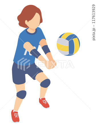 バレーボールをする女性のアイソメトリックイラスト 117613929