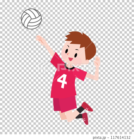 A boy in a red uniform playing volleyball A boy in a red uniform playing volleyball 117614132