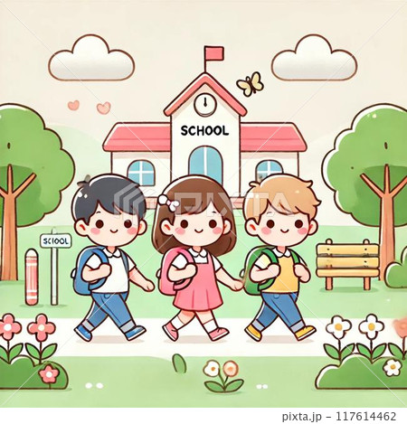 通学する子供たち 通学する子供たち 117614462