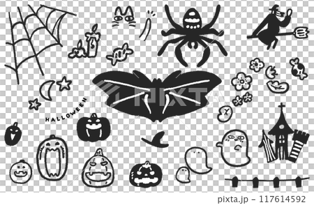 Halloween items monochrome icon set stock illustration material Halloween items monochrome icon set stock illustration material 117614592