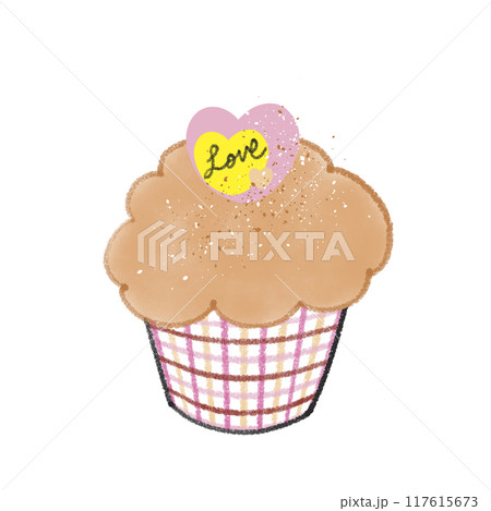 ピンクがかわいいカップケーキ - ハートのトッピング付き 117615673