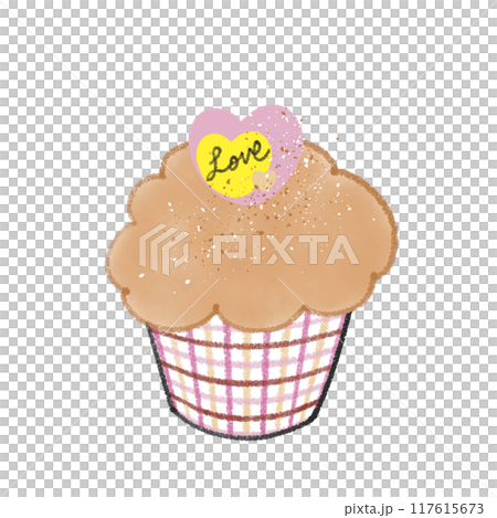 ピンクがかわいいカップケーキ - ハートのトッピング付き 117615673