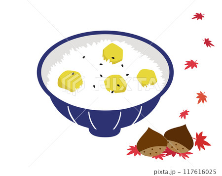 秋の味覚の栗ご飯と紅葉 秋の味覚の栗ご飯と紅葉 117616025