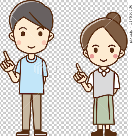 人差し指を立てている男女のイラスト 117616536